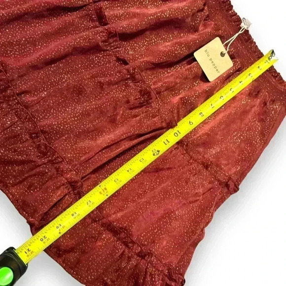 NWT Blu Pepper Gold Sparkled Burgundy Knee Length Tiered Flowy Size Lg Skirt - Picture 5 of 15